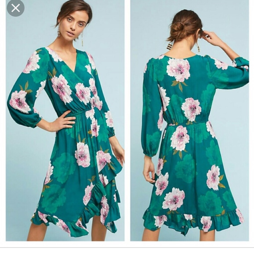 Anthropologie green floral Aleah dress XS